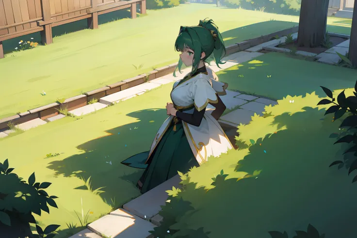 A yard all green, professional, elegant, anime style