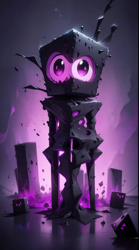 Enderman SpongeBob Fusion, with more enderman features, with purple particles on the scene.