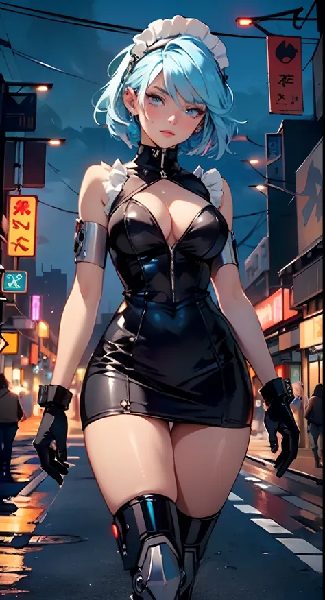 reelmech,cyborg girl,(cyborg girl:1.5),
maid android,(((1girl))),((anime mechanical robot girl with extremely cute and beautiful pale blue hair hair walking seductively down the street)),

(large breasts:1.4),saggy breasts,(((pale blue bob hair:1.35,colore...