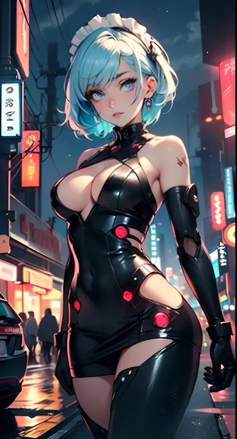 reelmech,cyborg girl,(cyborg girl:1.5),
maid android,(((1girl))),((anime mechanical robot girl with extremely cute and beautiful pale blue hair hair walking seductively down the street)),

(large breasts:1.4),saggy breasts,(((pale blue bob hair:1.35,colore...