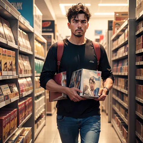 a man bringing back DVDs to a Discs shop, the man is upset because he has to pay late fees