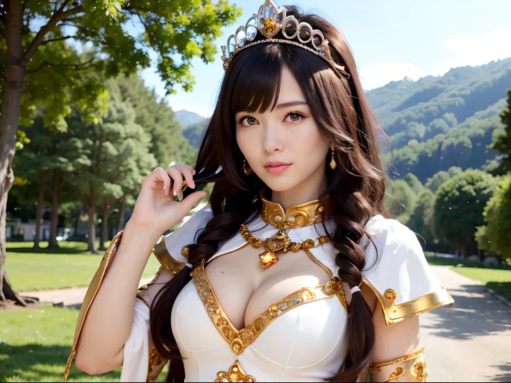 (masutepiece), Professional , ​masterpiece、top-quality、photos realistic , depth of fields （Gemstone Silver Metal Body:1.９),(Matte White、Jewel Gold Weapon、（Gorgeous castle background）、（ultimate beauty girl）、（Jewel Metal Body:1.４),Gorgeous Jewel Metal Weapon...