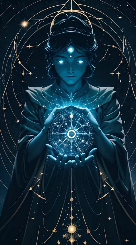 The image can show a starry sky with an astral clock, where the stars or constellations form the hands and indicate the time. This symbolic representation emphasizes the connection between time and the cosmos, highlighting the expansive and infinite nature...