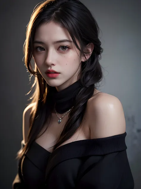 best quality, masterpiece, ultra high res, (photorealistic:1.4), raw photo, 1girl, offshoulder, in the dark, deep shadow, low ke...