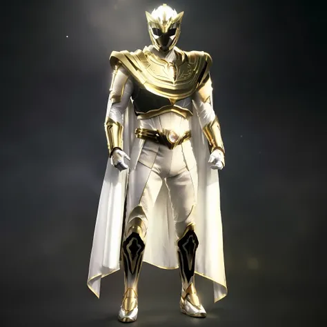 a close up of a person in a costume with a white cape made of light, the secret seventh power ranger, unreal engine render saint...