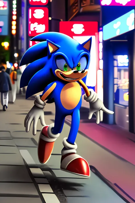 sonic strolling around the city in tokyo