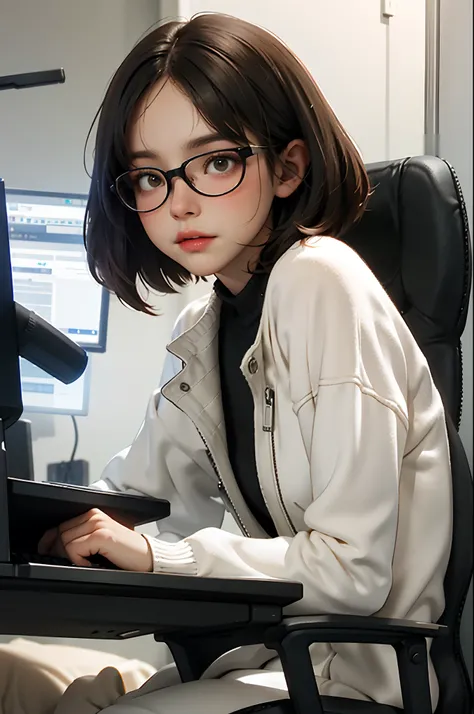 Brother, gentle, cute, boy, brunette glasses, science, computer science, short hair