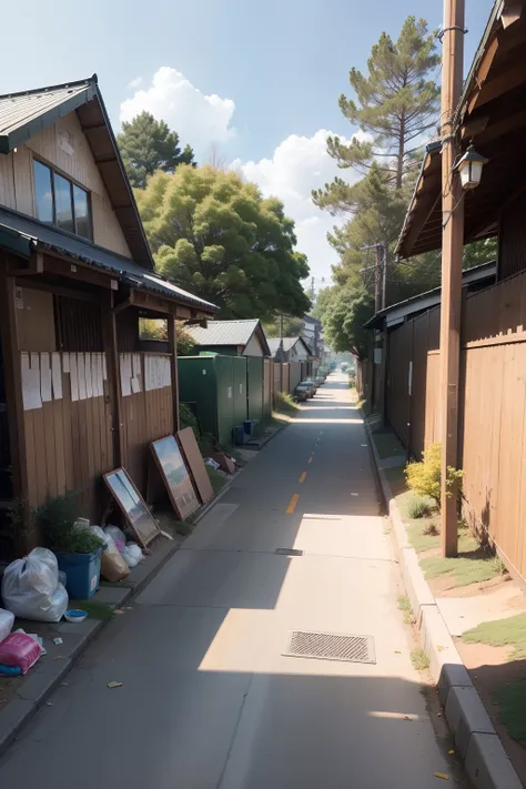 Community Crossroads,Piles of plastic bags of garbage,Garbage drop-off points,Two promotional columns,Community sports area，coloring book, author：Nobusada Yanagawa, Childrens book drawing, author：Uesaka Seka, by Chizuko Yoshida, childrens book drawing, aut...