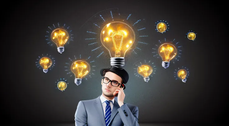 Allard man in suit and tie，lightbulb, enlightening, ideal, Smart Man, looks smart,  istock, thinking pose, Confusing, thumbnail, portrait shooting, 188216907, Smart look, contemplating, best on adobe stock, Brainstorming, shutter inventory