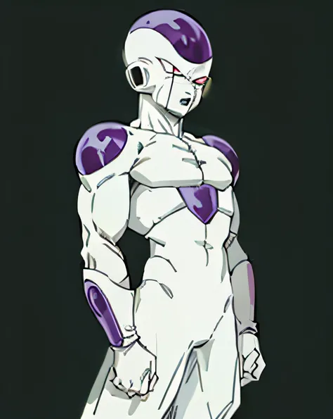 masterpiece, best quality, 1boy, frieza, closeup, looking at viewer, male focus, red eyes, solo, serious,simple green background...