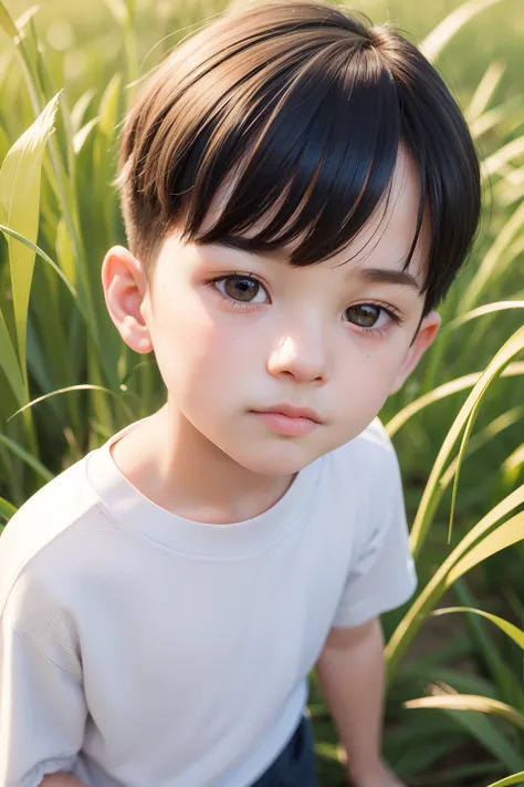 young boy standing in a field of tall grass, cute boy, young child, young boy, little boy, little kid, close up portrait photo, cute young man, soft portrait shot 8 k, portrait picture, detailed portrait shot, close - up portrait shot, very cute and childl...