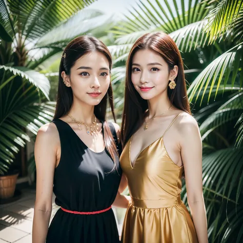 （8K分辨率，fully body photo，Photographs of legs，Wallpapers），（A pair of twin females，20yr old，（The facial features of Thai Aump：1.8，Thin skeletal cheeks，s delicate face），com rosto detalhado，Lovely face，com rosto detalhado，详细的脸，Ultra-fine makeup，Black colored ey...