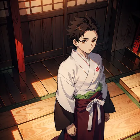 the anime, (best quality), ((1guy)), akaza (hakuji) ab: kimetsu no yaiba, stands near the altar in a japanese temple, (night lan...