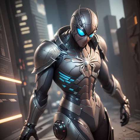 3D rendering of a [Spider-Man| Cyborg] highly detailed using cybernetics and intricate detail armor with armored plates, HDR, 8k, subsurface scattering, specular light, high resolution, octane rendering, ray tracing