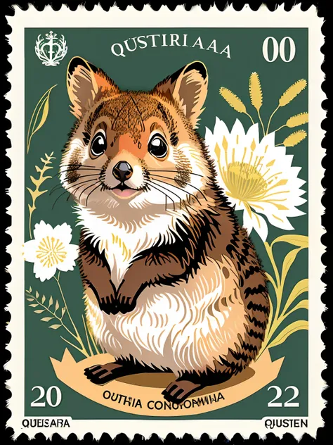 Postage stamp,quokka australia,vector,floral