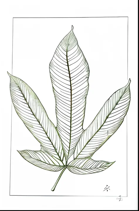 Close-up of thick-leaved plant line drawing of banyan tree，The leaves are palm-shaped，White background，Mono Color，Line drawings，tmasterpiece，Need