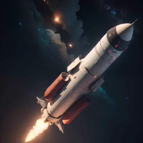 Soviet Energy rocket，American Saturn V rocket，Fly under the stars，（RAW photos，best qualtiy），（realisticlying，photograph realistic：1.3），best qualtiy，highly  detailed，tmasterpiece，hyper-detailing，illustratio，dynamic angle，Masterpiece Theatre of the World，mess...