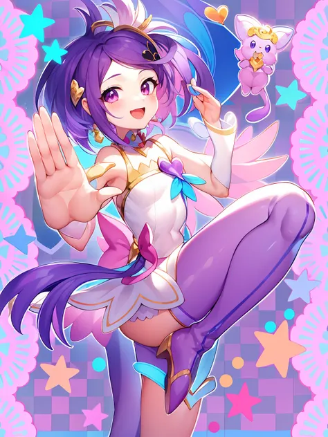 Cartoon male character closeup, !!Full body portrait!!, holding a pudica pose, Boy with short purple hair, White and purple costume, Boy with purple boots, high quality fan art, Magical Boy Style, marin kitagawa fanart, mlp fanart, Portrait of a magical bo...