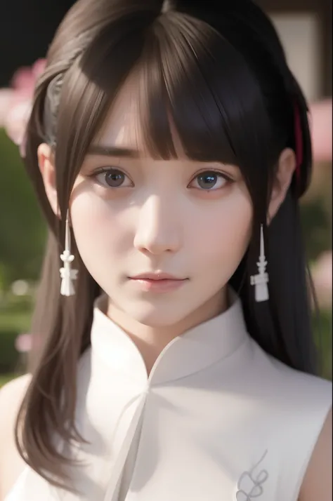 There was a young woman with long hair in a white dress, Kawaii realistic portrait, Rendu portrait 8k, Soft portrait shot 8 K, Guviz-style artwork, Palace ， A girl in Hanfu, 3 d anime realistic, photorealistic anime girl rendering, Realistic anime 3 D styl...