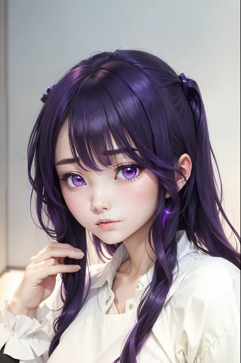 1girl, ai hoshino, oshi no ko, star purple eyes, long purple hair, attribute white, beautiful, realistis, ultra detail,