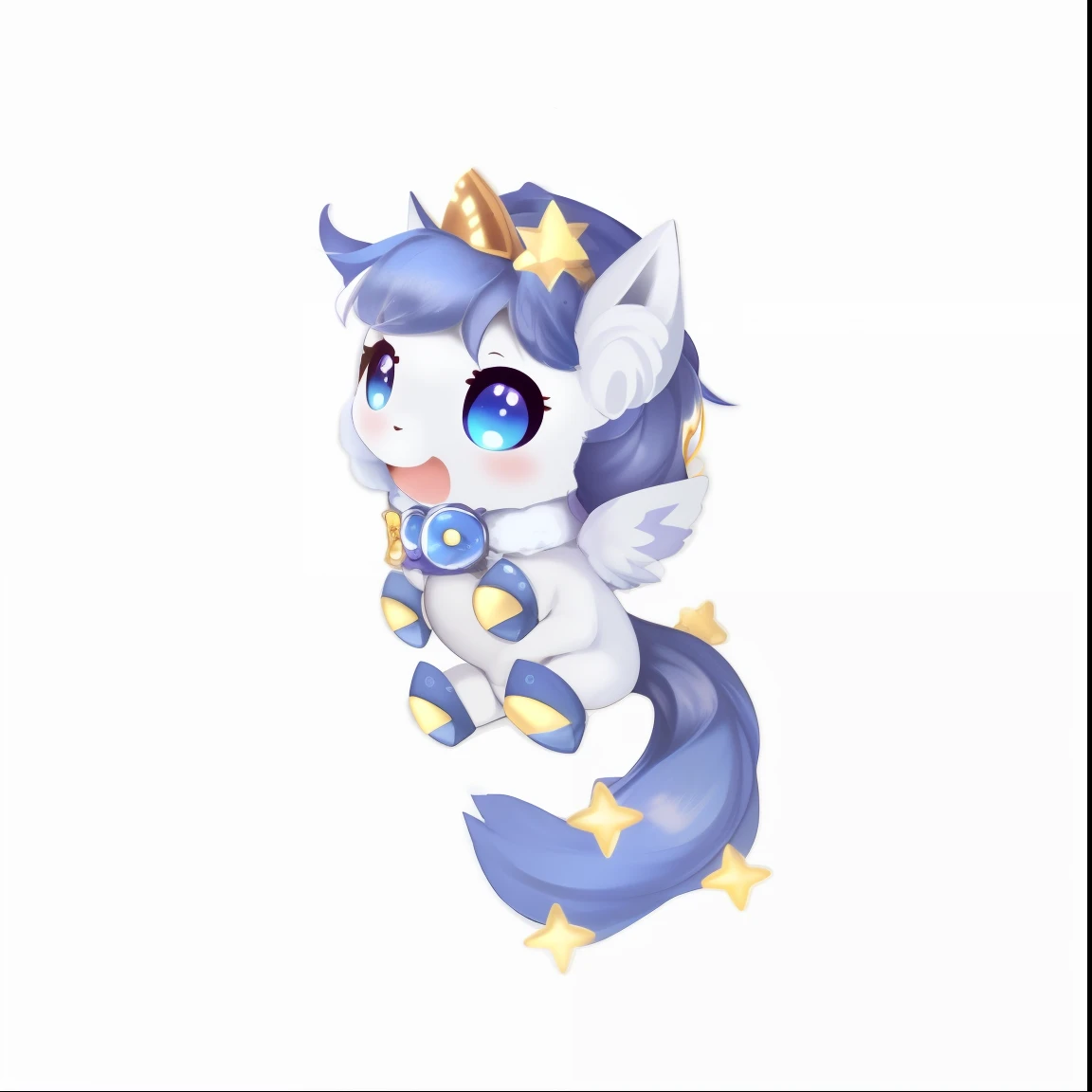 anime big breast, A blue and white pony wearing a golden crown, Very cute Hakuba, unicorn, cute pony, mythological creatures, white unicorn, blue unicorn, tchibi, a mythical creature, adorable creature, A unicorn, resin, cutecore, Adorable, discord pfp, A ...