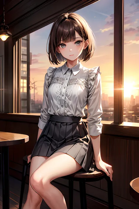 (masterpiece,finely detailed beautiful grey eyes: 1.2),(no lineart:1.2),1girl,backlighting,portrait,brown hair,bob cut,cotton ru...