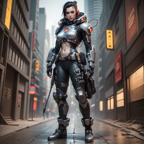 guerreiro espacial cyberpunk com roupa metalica prateada estilo 3d hiperealistic --auto --s2