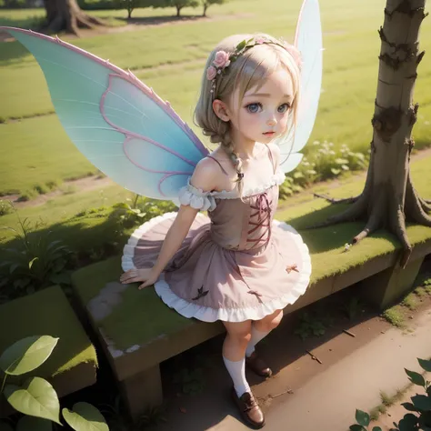 A cute fairy-like girl with wings of about 5 years old