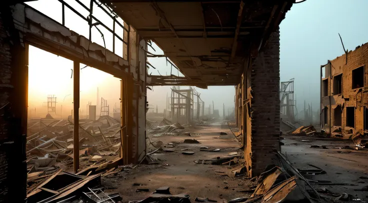 post-apocalyptic[city:3]interiors，wasteland,post-apocalyptic,desolate,barren,(ruined buildings:1.2),(cracked ground:1.1),(overgr...