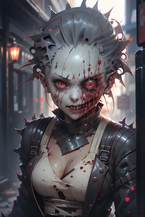 a close up of a person with a very creepy face and spiked hair, bloody + concept art, 2 b, 2b, yoshitaka amano octane render, ph...