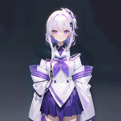 White fluorescent hair，Purple and white matching，Japanese high school uniforms for female high school students，This is a cute and cute beautiful girl