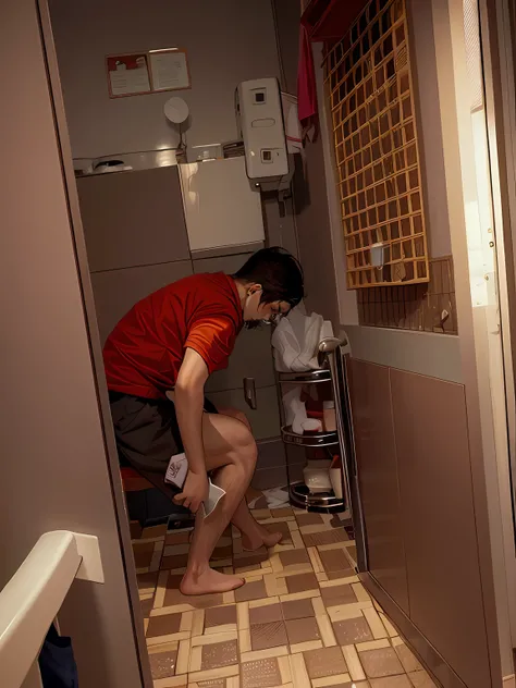 there is a man squatting down on a toilet in a bathroom, in a japanese apartment, taken with sony a7r camera, taken with sony alpha 9, taken with sigma 2 0 mm f 1. 4, taken with canon 5d mk4, captured on canon eos r 6, photo taken with sony a7r, taken with...