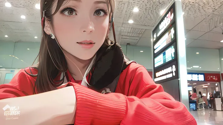 There was a woman wearing headphones at the airport, dang my linh, 8K selfie photos, sakimichan, 1 8 I, 8K)), Ruan cute vtuber, xintong chen, ulzzangs, inspired by Ni Yuanlu, E-Girl, chiho, e - girl, sakimi chan