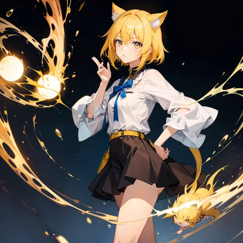 4k画质，A girl with yellow cat ears and yellow hair，Blue pupil，down，saddened