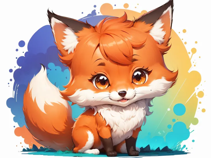 happy little fox, smily face, bright eyes, big fury tails to full