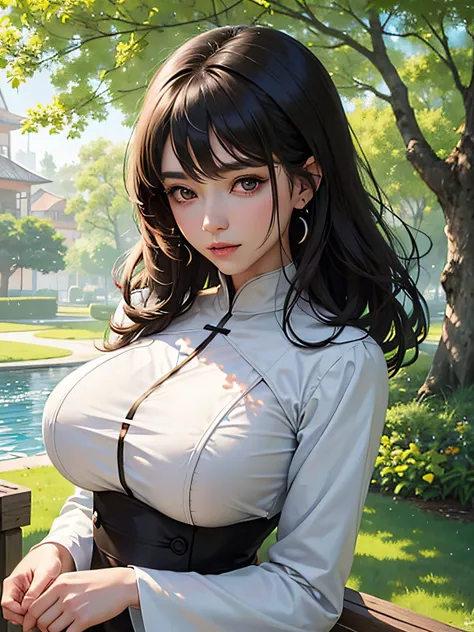 anime big breast，aquarelle，chino，painting of a，art-style，（white backgrounid：1.4），Original，（illustratio：1.1），（best qualtiy），（tmasterpiece：1.1），（a color：0.9），（Medium Shot Shot：1.4），The upper part of the body，sharp and clear focus，inside in room，looking at vi...