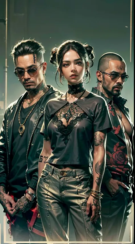 American street gang leader， A group of gang members stood behind，angry look，Mixed Chinese and American races，The background is blurred out，focal，电影灯光，(((tmasterpiece))), ((best qualtiy)), ((Complex and detailed)), ((ultra-realistic realism)), Ridiculous r...