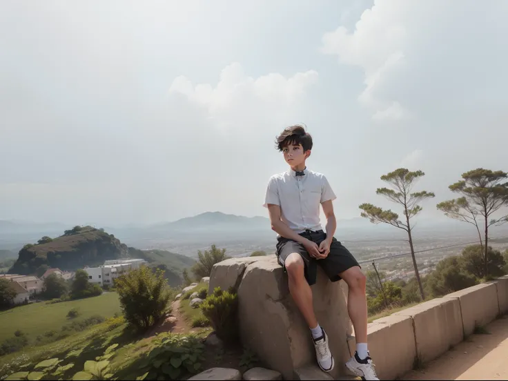 This boy setting in a hill,change background, smart look