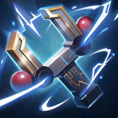 There is a picture of a very large sword，There is a red ball on it, league of legends inventory item, Avatar image, hearthstone weapon art, kda, arcane jayce, warcraft blizzard weapon art, The sword, legendary item, zenra taliyah, item art, dual swords, Sp...