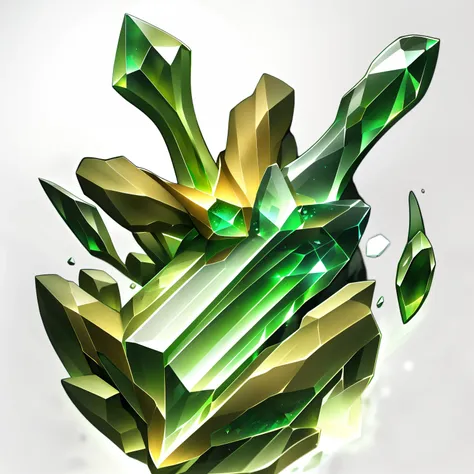 close-up of green spar, green crystal, game icon asset, emerald artifacts, glowing green crystals, thin green glassy crystal sha...