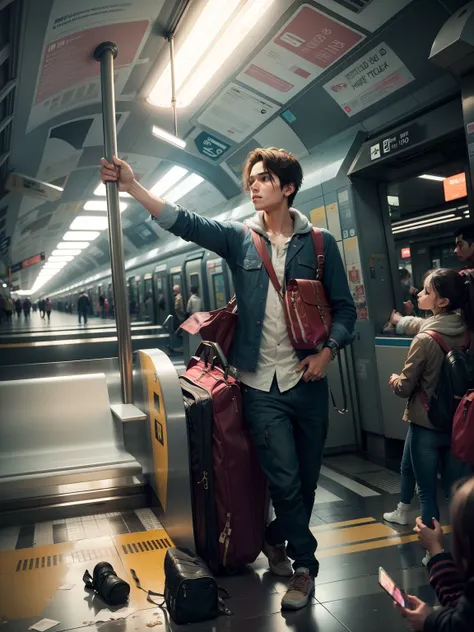 Change backgrounds in metro station in cute boy