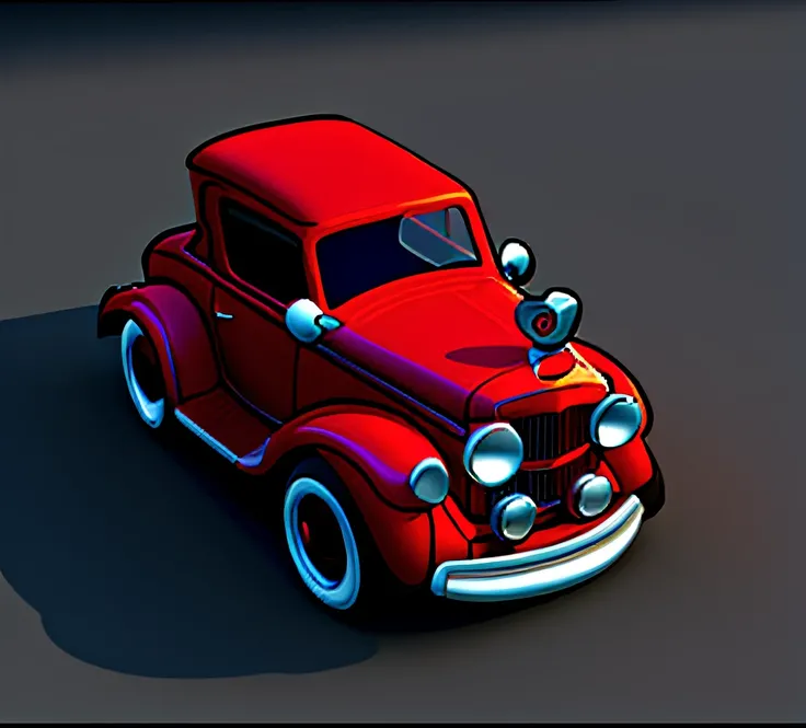 Cartoon car, Dark red classic car，toon - shading, car concept art, toon rendering, monochrome 3 d model, cartoon shading, high detailed cartoon,