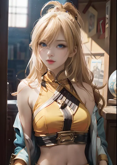 "(masterpiece, best quality, realism, real, photo: 1.4), ji xiaoman, blonde, very cute face, blue eyes, upper body, big breasts,...