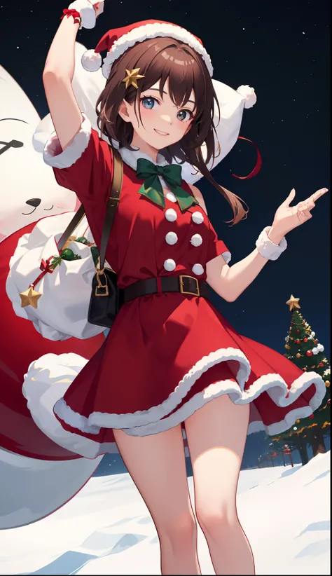 1girl in、A smile、Christmas、Dressed in Santa Claus costume、