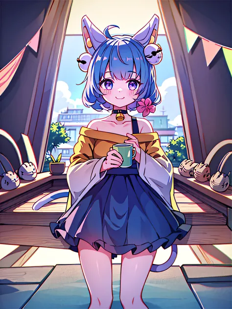 1girl, :3, animal, animal_ears, animal_on_lap, animal_on_shoulder, bell, book, bow, brown_headwear, cafe, calico, cat, cat_ears, cat_girl, cat_hat, cat_on_head, cat_teaser, chair, chen, chomusuke, clothed_animal, collar, cup, dog, fang, flower, flower_pot,...