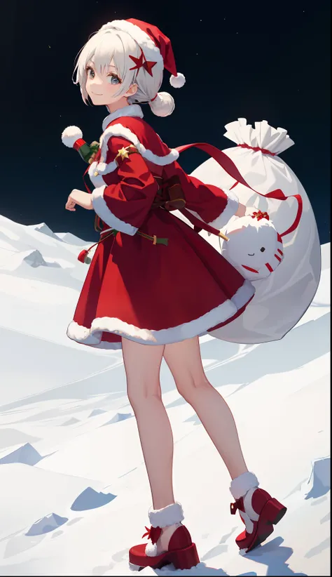 1girl in、A smile、Christmas、Dressed in Santa Claus costume、White Santa Claus、