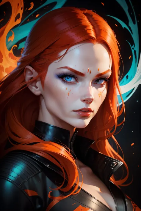 a woman with red hair and grey eyes and a white face, beautiful comic art, orange fire/blue ice duality! , martin ansin artwork portrait, by Galen Dara, gorgeous art, stunning art style, martin ansin, lois van baarle and rossdraws, cyan and orange, fire an...