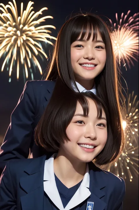 A smile、hi-school girl、校服、While doing fireworks、mare