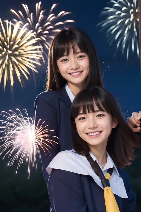 A smile、hi-school girl、校服、While doing fireworks、mare