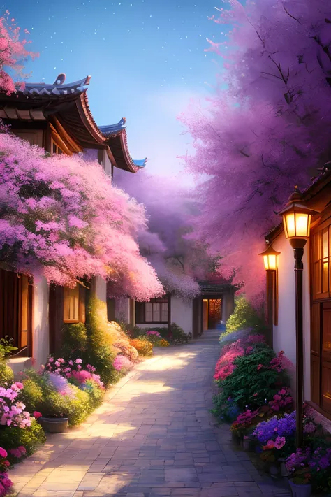 tmasterpiece，Best quality at best，high high quality，the Extremely Detailed CG Unity 8K Wallpapers，A charming dream scene in Chinese style，Small courtyard，Glowing mushrooms and hidden fairy canyons，Creates a mysterious and captivating feeling，artstation，dig...